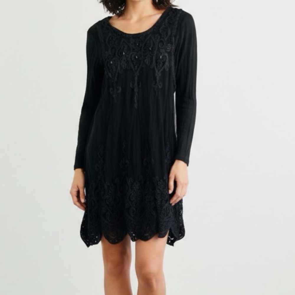 Vintage Alberto Makali Black Lace Beaded Gothic Long Sleeve Mini Dress Small